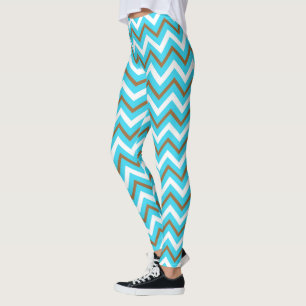 Blå Brun Vita Sicksacklinjer Geometriska Havsvågor Leggings