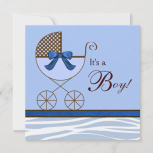 Blå Brun Zebra Baby Pojke Shower Inbjudningar
