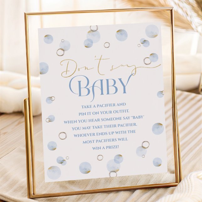 Blå Brunch Bubbels och Baby Shower Säg inte baby Poster (Blue Brunch Bubbly and Baby Shower Don't Say Baby Poster)