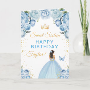 Blå Brunett Hår Flicka Sweet Sixteen Födelsedag Kort