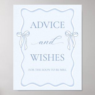 Blå bryllupsslöja Bridal Shower Råd Önskningar Poster