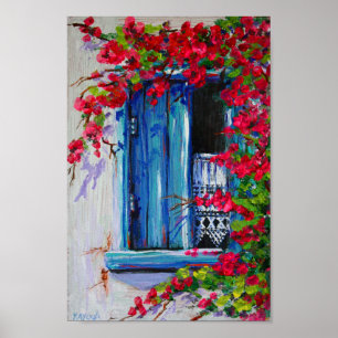Blå brytare med Bougainvillea Poster