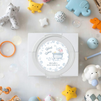 Blå bubbelbad djur baby shower runt klistermärke