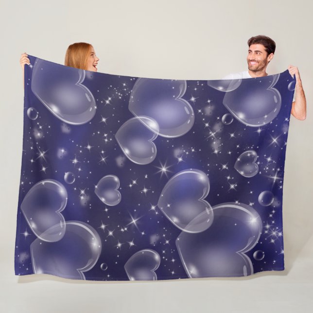 Blå bubbelhjärtan Söt flickaktig 90-talsstil Fleecefilt (På plats)