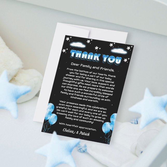 Blå bubblor Celestial Starry Night Baby Shower Tack Kort (Skapare uppladdad)