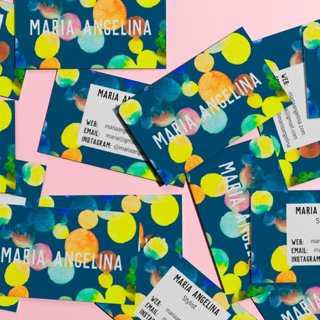 Blå bubblor i Gulten Fack och punkter Visitkort (Skapare uppladdad)