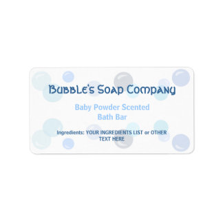 Blå bubblor Mönster på vit tvålsetikett Adressetikett