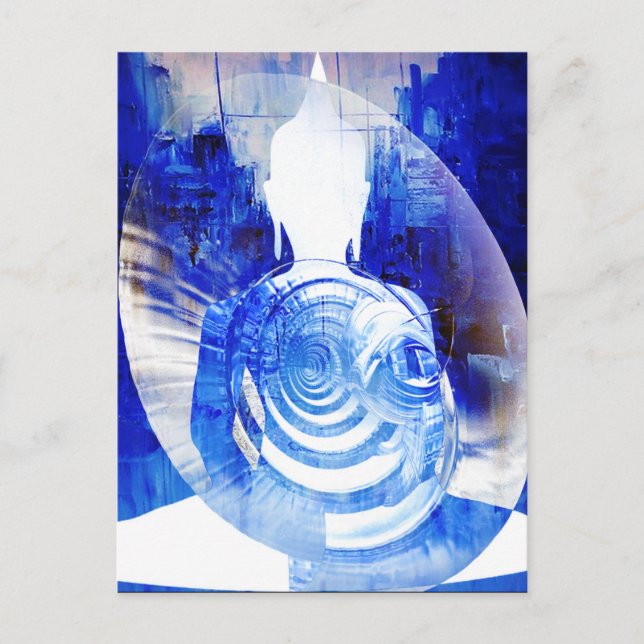 Blå Buddha Modern buddhistisk konst Vykort (Framsida)