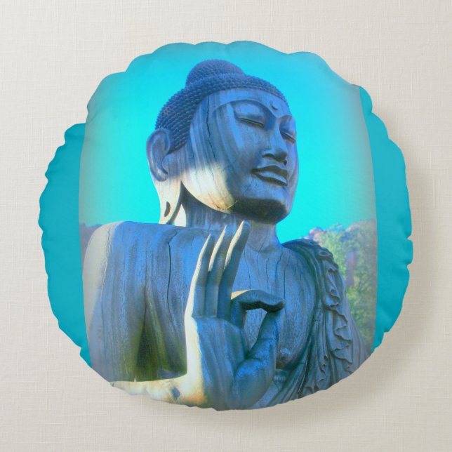 blå buddha rund kudde (Framsidan)
