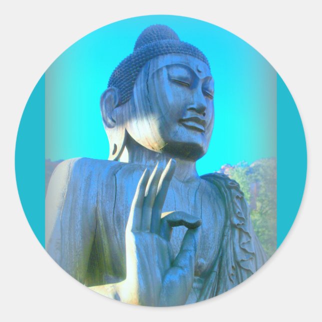 blå buddha runt klistermärke (Framsida)