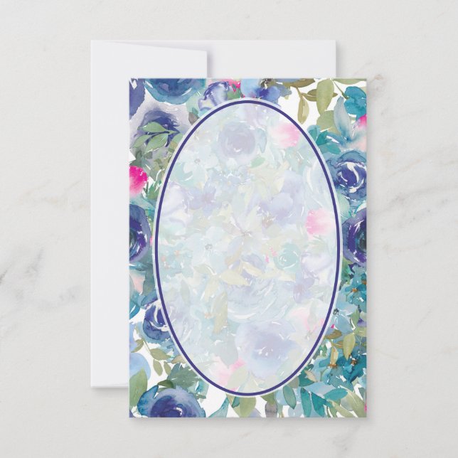 Blå budgetbakgrund för blå blommigt bröllop inbjudningar (Framsida)