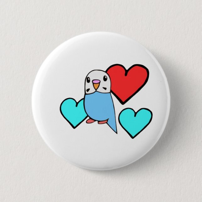 Blå Budgie med Hjärtan Knapp (Framsida)