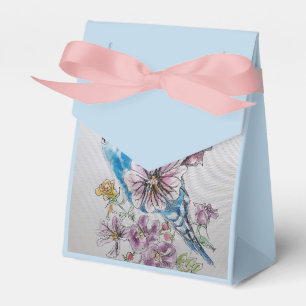 Blå budgie & Ro Blommigt Party Cake Favoritbox Presentaskar