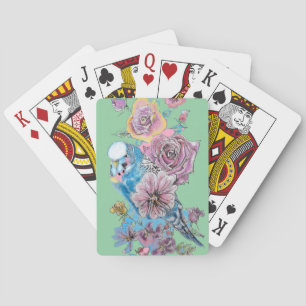 Blå Budgie Röd ros blommande gröna kort-uppsättnin Casinokort