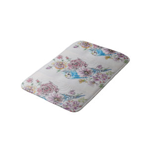 Blå Budgie & Rosor Art blommigt blommor Bath Mat Badrumsmatta