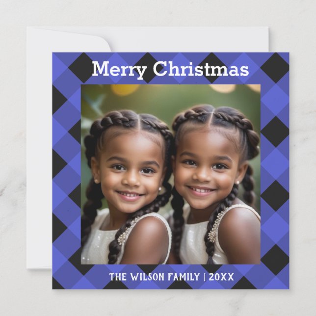 Blå Buffalo Rutig Julkort Foto Platt (Framsida)