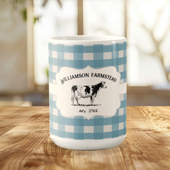 Blå buffel Play Farm Cow Coffee Mugg (Blue Buffalo Plaid Farm Cow Coffee Mug)