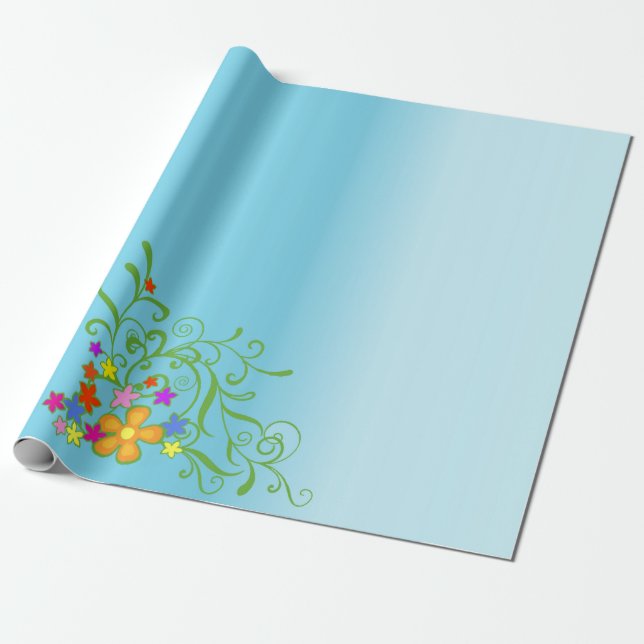 Blå Bukett Presentpapper (Utrullad)
