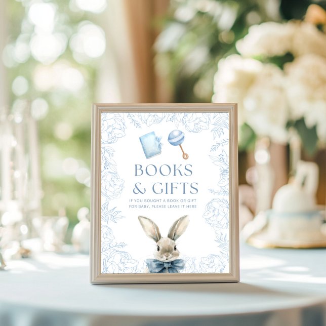 Blå bunny babyskor Diaper Raffle Poster (Books and Gifts Baby Shower Sign 
)
