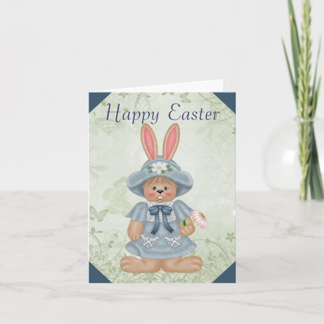 Blå bunny Cute Glad påsk-hälsningskort Helgkort (Framsida)