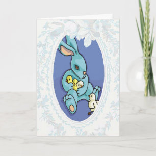 Blå bunny med blommor-Påsk-kort Helgkort