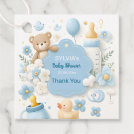 Blå bunt-glädjen: Nalle Pojke Shower Gåvor Etiketter