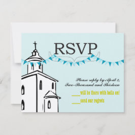 Blå Bunting Kristet Kors på Steeple Chape RSVP OSA Kort