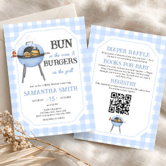 Blå Burger BBQ Allt-i-Allo Baby Shower Inbjudningar