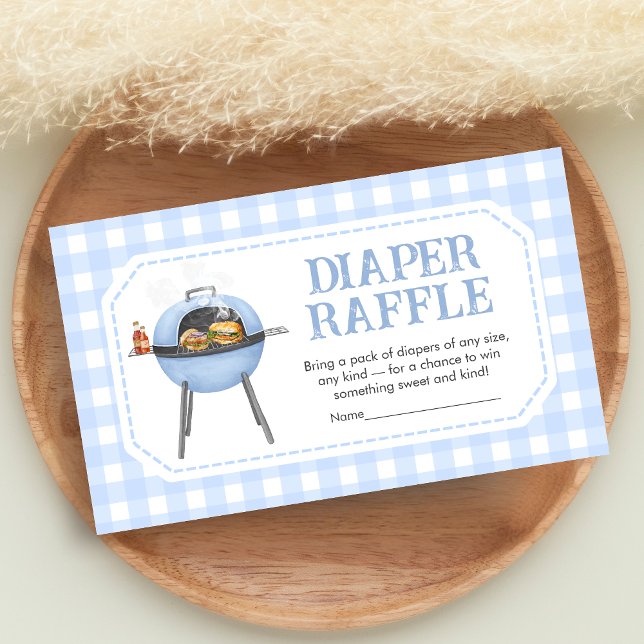 Blå Burger BBQ Baby Shower Blöja Lotteri Tilläggskort (Bun and Burgers Baby Shower Diaper Raffle)
