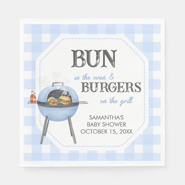 Blå Burger BBQ Baby Shower Pappersservett (Framsidan)