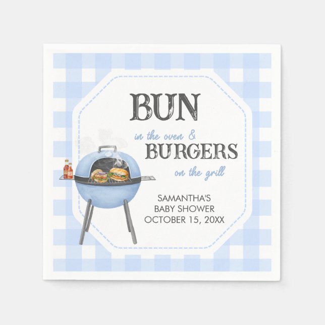 Blå Burger BBQ Baby Shower Pappersservett (Framsidan)