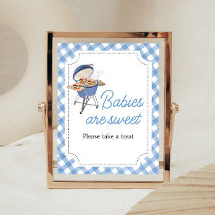 Blå burger BBQ Baby Shower Spädbarn är Sweet Poster