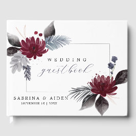 Blå burgundy röd gotin Blommigt Bröllop Gästböcker