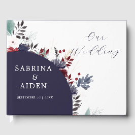 Blå burgundy röd gotin Blommigt Bröllop Gästböcker