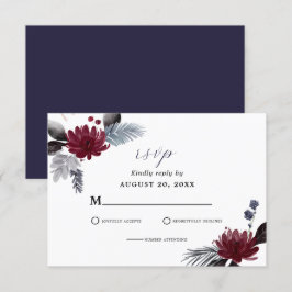 Blå burgundy röd gotin Blommigt Bröllop OSA Kort