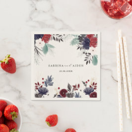 Blå burgundy röd gotin Blommigt Bröllop Pappersservett