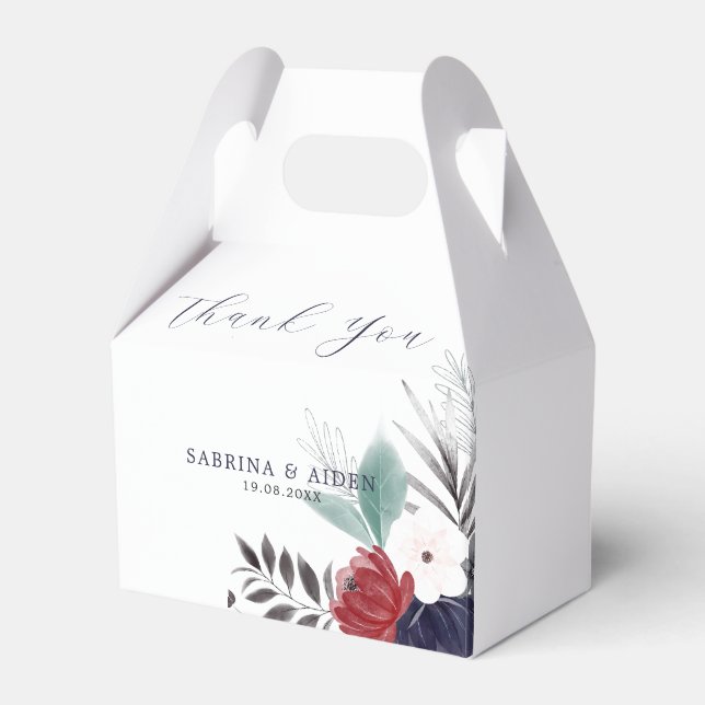 Blå burgundy röd gotin Blommigt Bröllop Presentaskar (Framsidan Sidan)