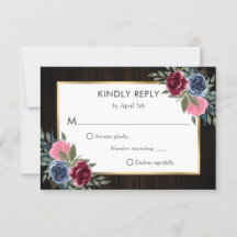 Blå burgundy Rosa Guld Blommigt Bröllop