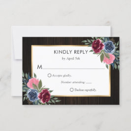 Blå burgundy Rosa Guld Blommigt Bröllop OSA Kort