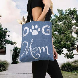 Blå Burlap Hund Mamma Tote Bag Tygkasse