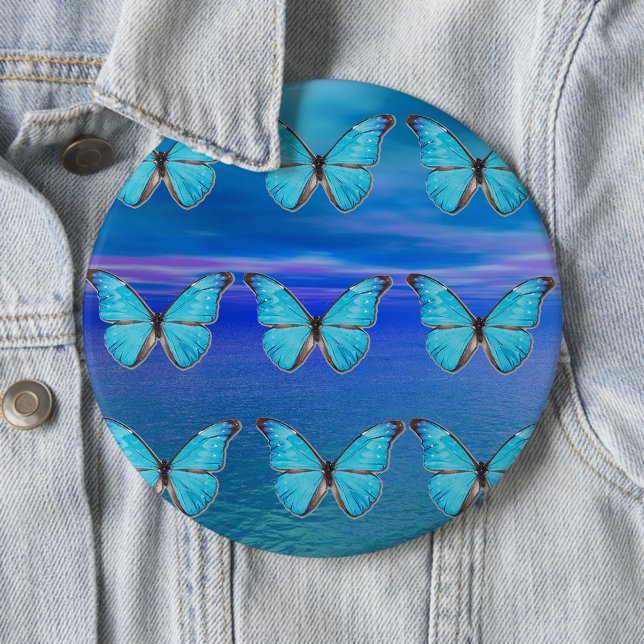 Blå Butterflies Pinback Button Knapp (In Situ)