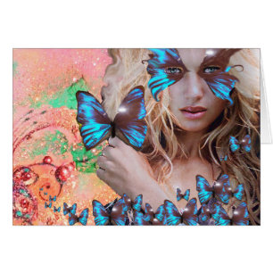 BLÅ BUTTERFLIGEN I ROSA GRÖNT GULD SPARKLES HÄLSNINGSKORT