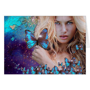 BLÅ BUTTRYCKLIGEN I TEAL GRÖNT GULD SPARKLES HÄLSNINGSKORT