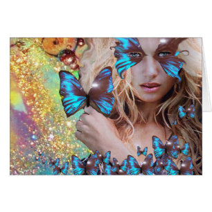 BLÅ BUTTRYCKLIGEN I TEAL GRÖNT GULD SPARKLES HÄLSNINGSKORT