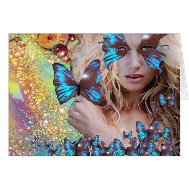 BLÅ BUTTRYCKLIGEN I TEAL GRÖNT GULD SPARKLES HÄLSNINGSKORT (Framsidan Horizontal)