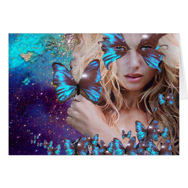 BLÅ BUTTRYCKLIGEN I TEAL GRÖNT GULD SPARKLES HÄLSNINGSKORT (Framsidan Horizontal)