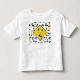 Blå byggtruckar och byggarbetsplatsens tema mönste t shirt