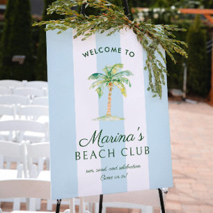 Blå Cabana Ränder Palm Beach Club Välkommen Poster