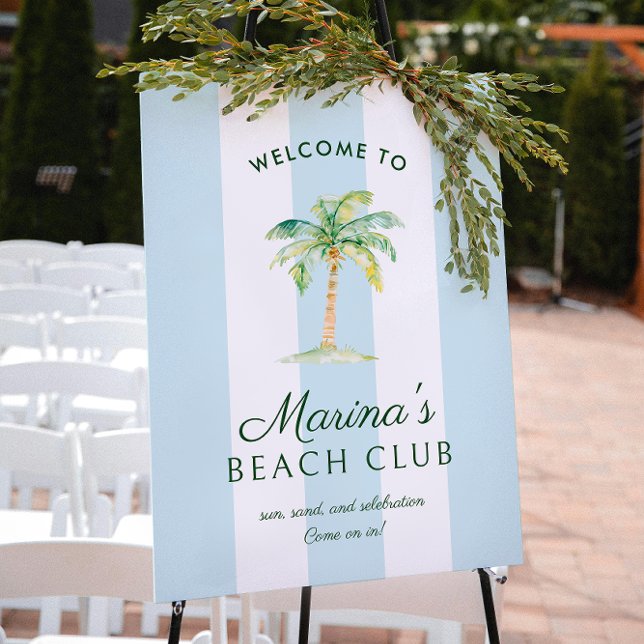 Blå Cabana Ränder Palm Beach Club Välkommen Poster (Skapare uppladdad)
