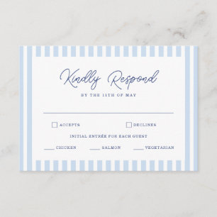 Blå Cabana-randig minimalistisk bröllops-RSVP-kort Tilläggskort